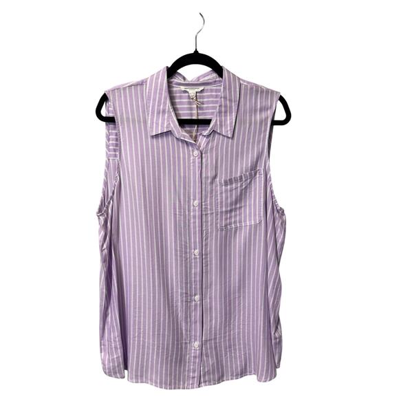 NWT BeachLunchLounge Purple White Stripe Sleeveless Button Down Womens X-Large - Picture 1 of 6